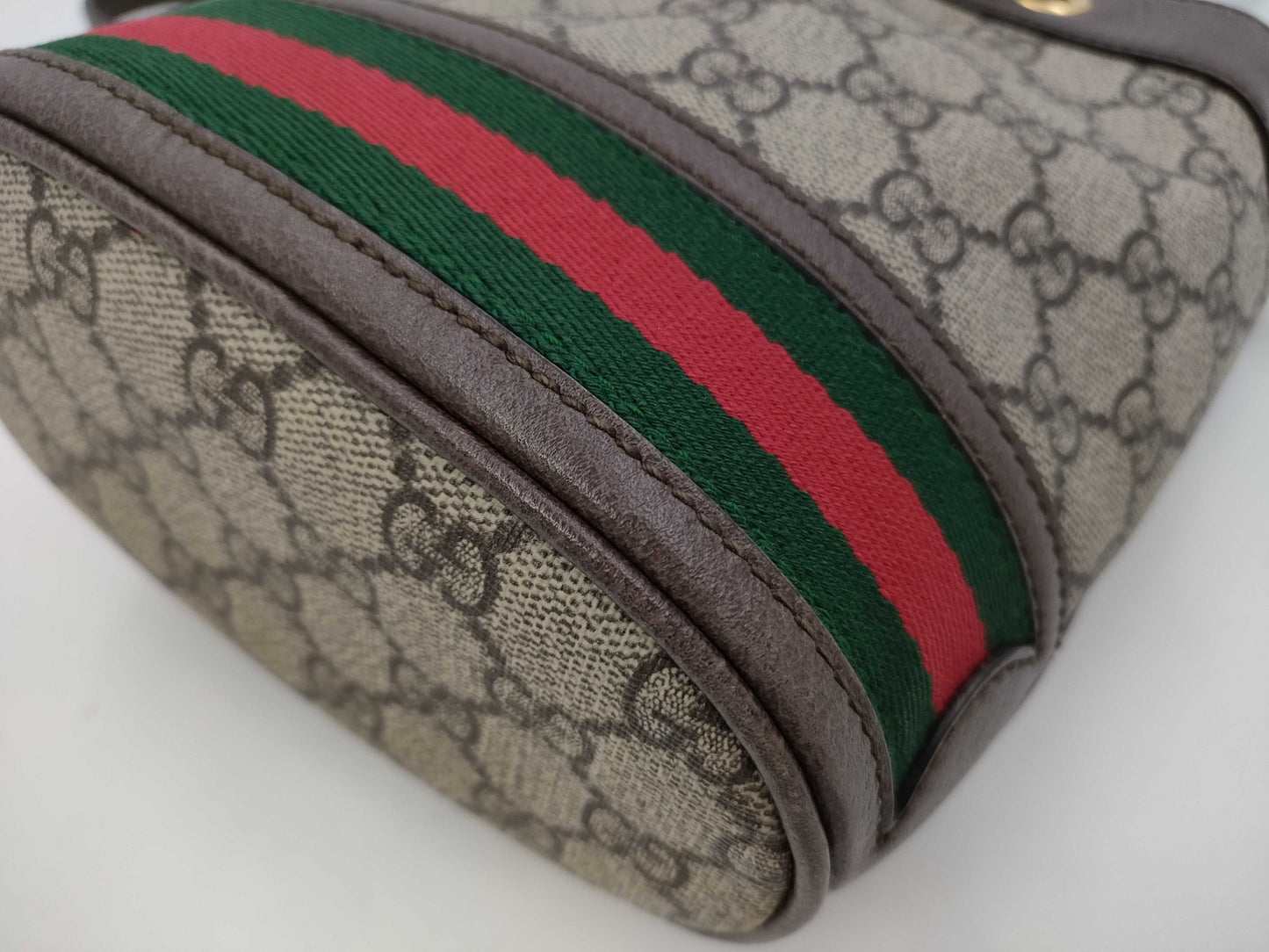 GUCCI GG Supreme 550620 GG Supreme Offdia Mini Bucket Shoulder Bag Brown