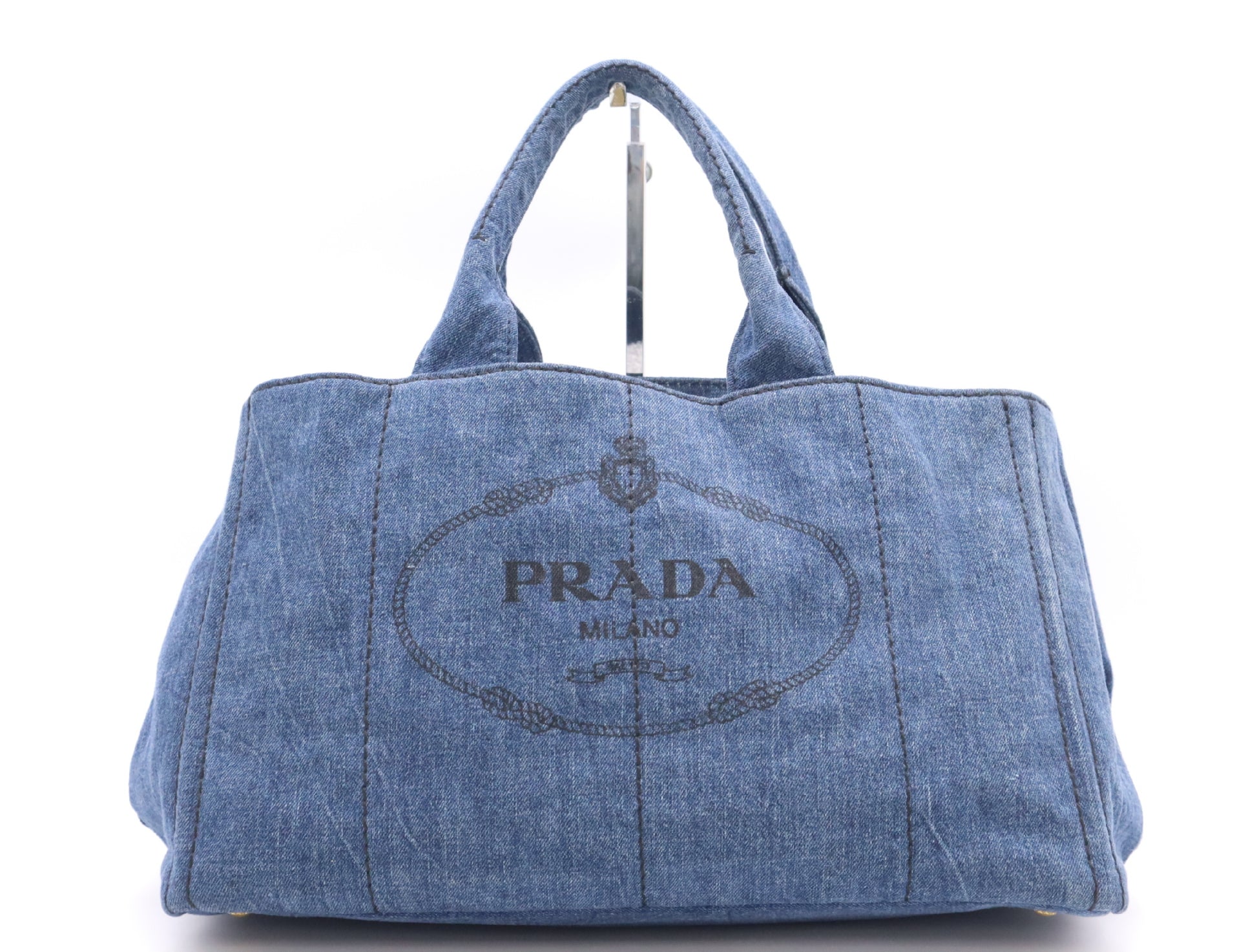 PRADA Denim Canapa Tote #L Blue Tote Bag