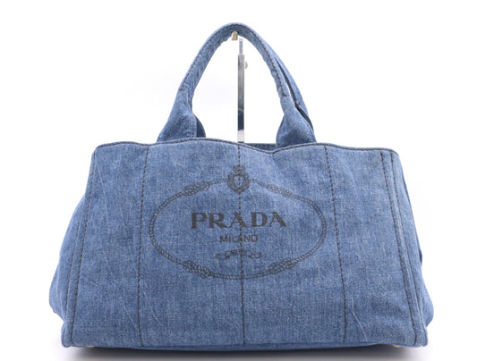 PRADA Denim Canapa Tote #L Blue Tote Bag