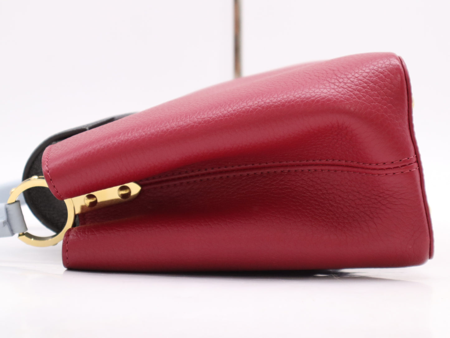 LOUIS VUITTON M42237 Taurillon Leather Capucines PM Handbag in Rouge/Blue/Gray with Dust Bag