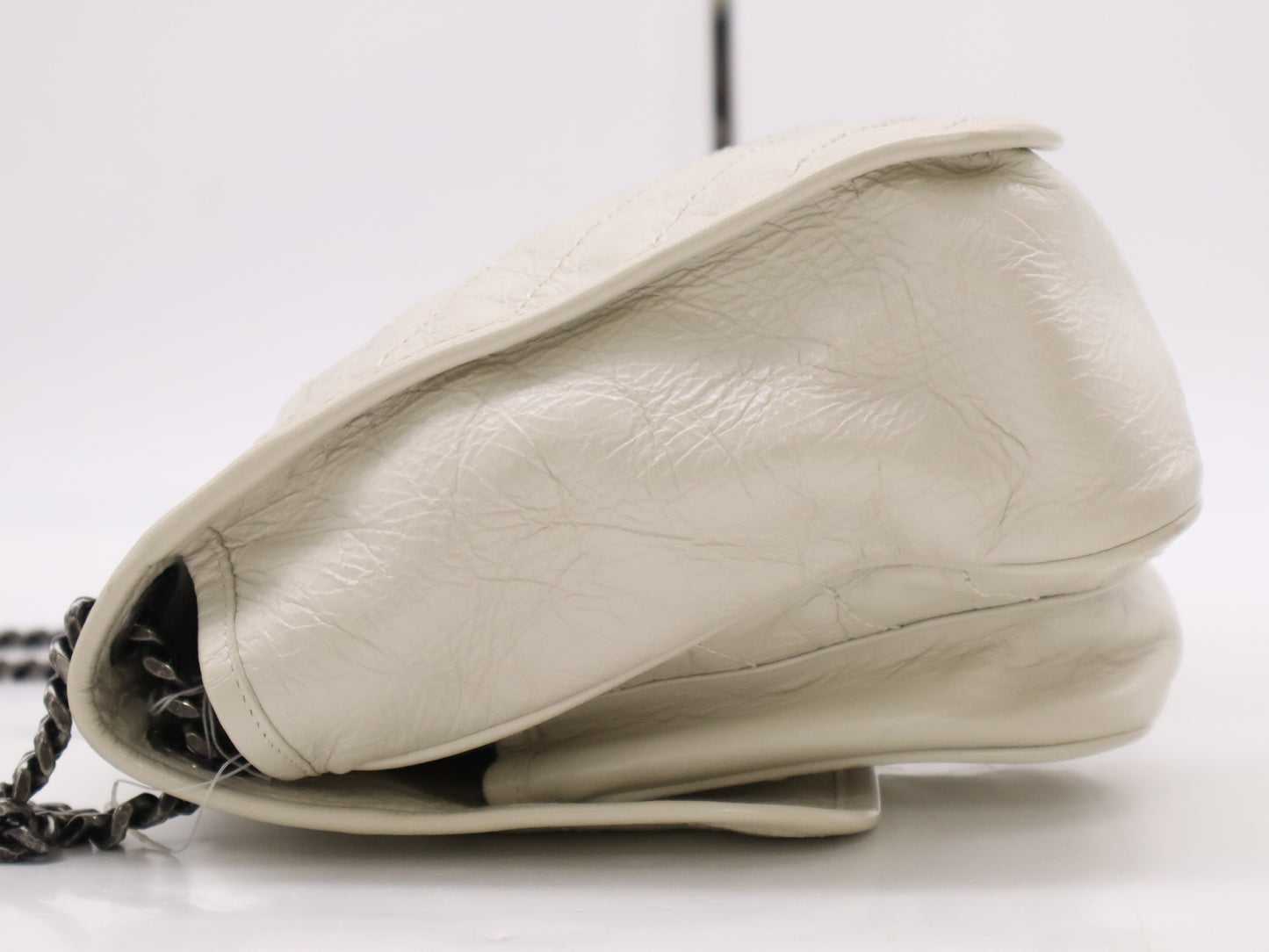 Yves Saint Laurent 498894 Vintage Leather Niki Medium Chain Shoulder Bag in White with Black Hardware