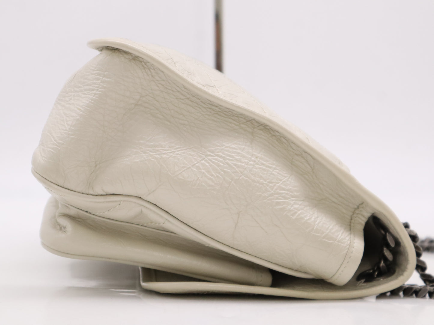 Yves Saint Laurent 498894 Vintage Leather Niki Medium Chain Shoulder Bag in White with Black Hardware