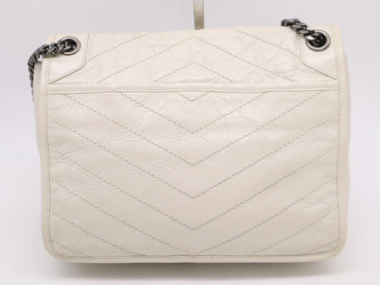Yves Saint Laurent 498894 Vintage Leather Niki Medium Chain Shoulder Bag in White with Black Hardware