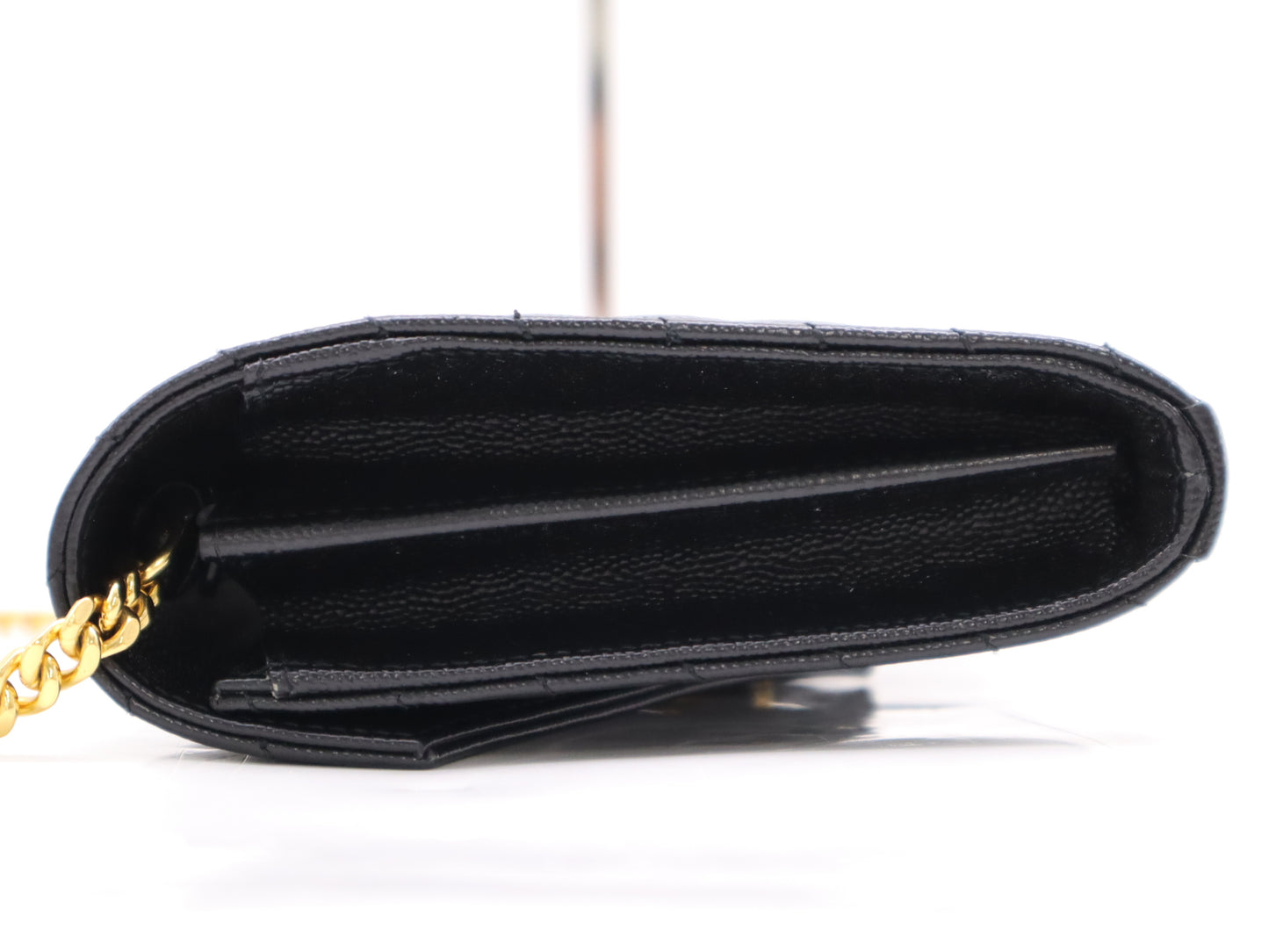 Yves Saint Laurent Leather Cassandra Chain Wallet in Black with GD Hardware and Dust Bag