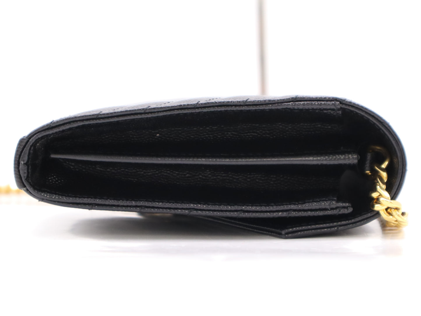 Yves Saint Laurent Leather Cassandra Chain Wallet in Black with GD Hardware and Dust Bag