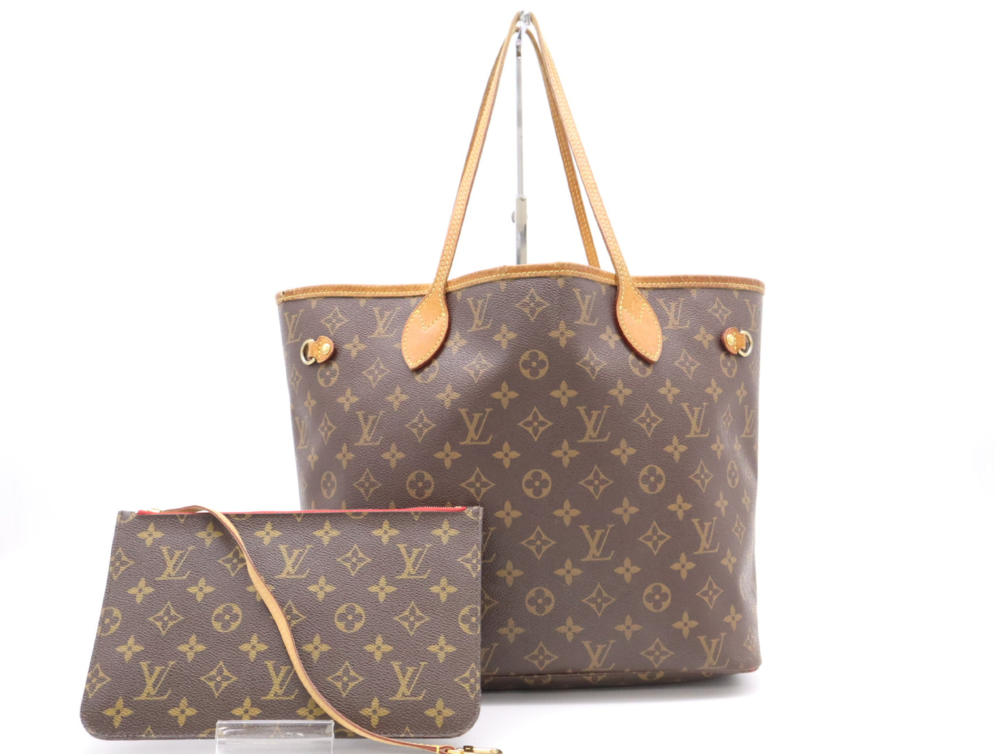 LOUIS VUITTON M41177 Monogram Neverfull MM Cerise Tote Bag with Pouch