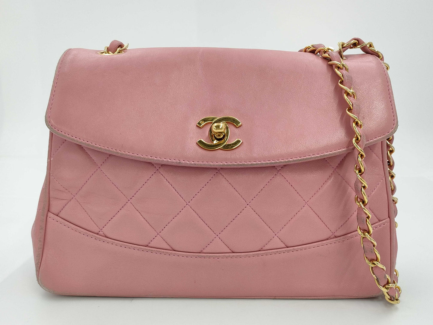 CHANEL Lambskin Matelasse 25 Shoulder Bag with Small Flap, Small Chain, Gold Hardware, Pink Seal, 1801184