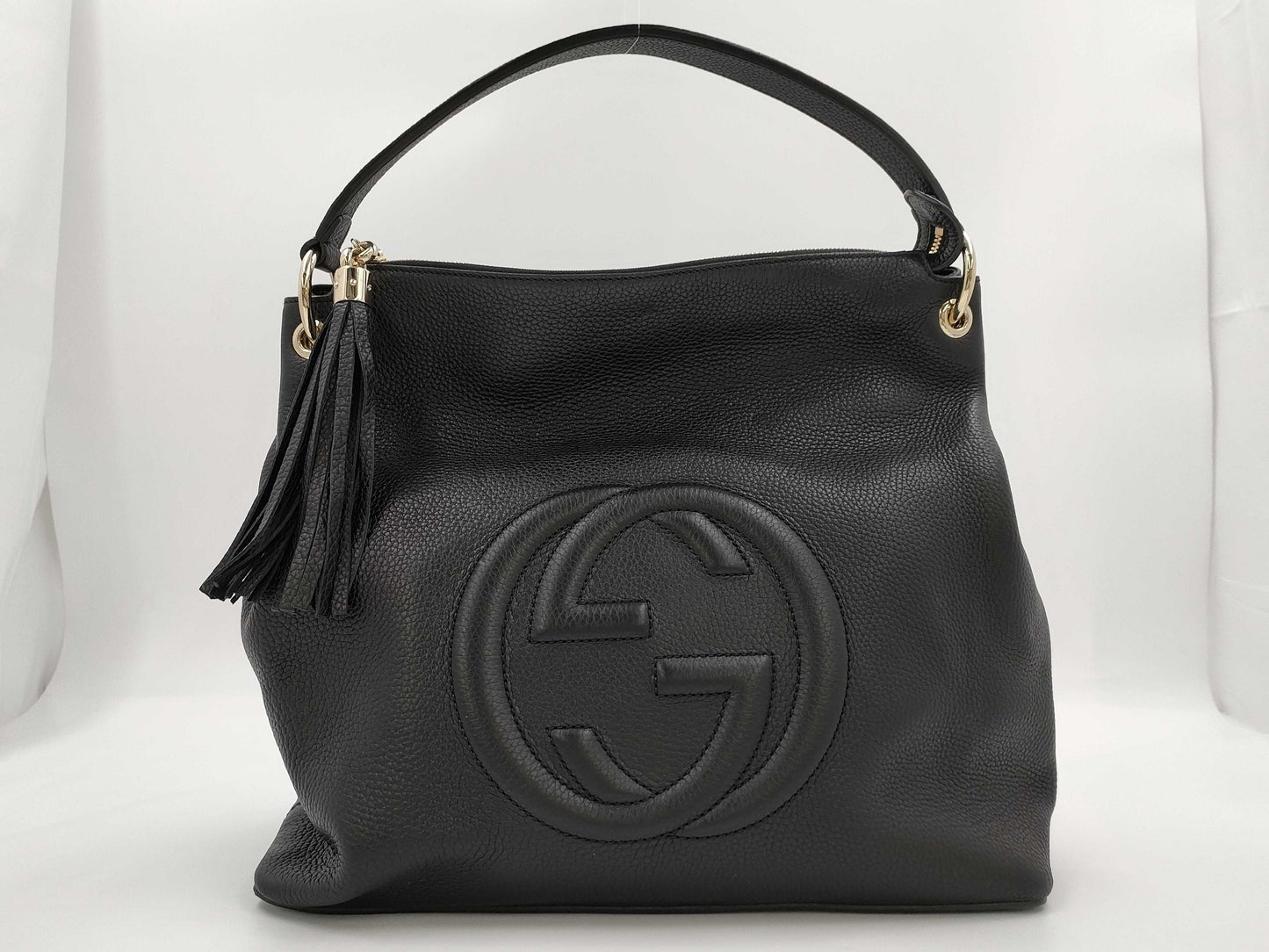 GUCCI 536194 Leather Soho Shoulder Bag in Black with GD Hardware