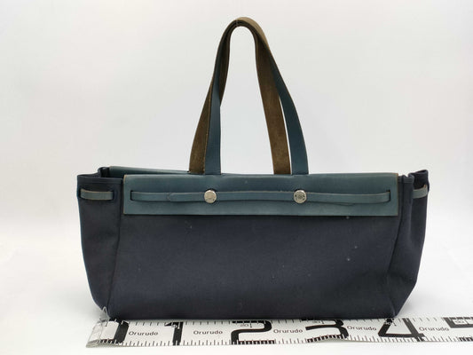 HERMES Cabas GM Handbag, 2002, Toile Officier, Silver Hardware, Navy, Includes Spare Bag and Dust Bag