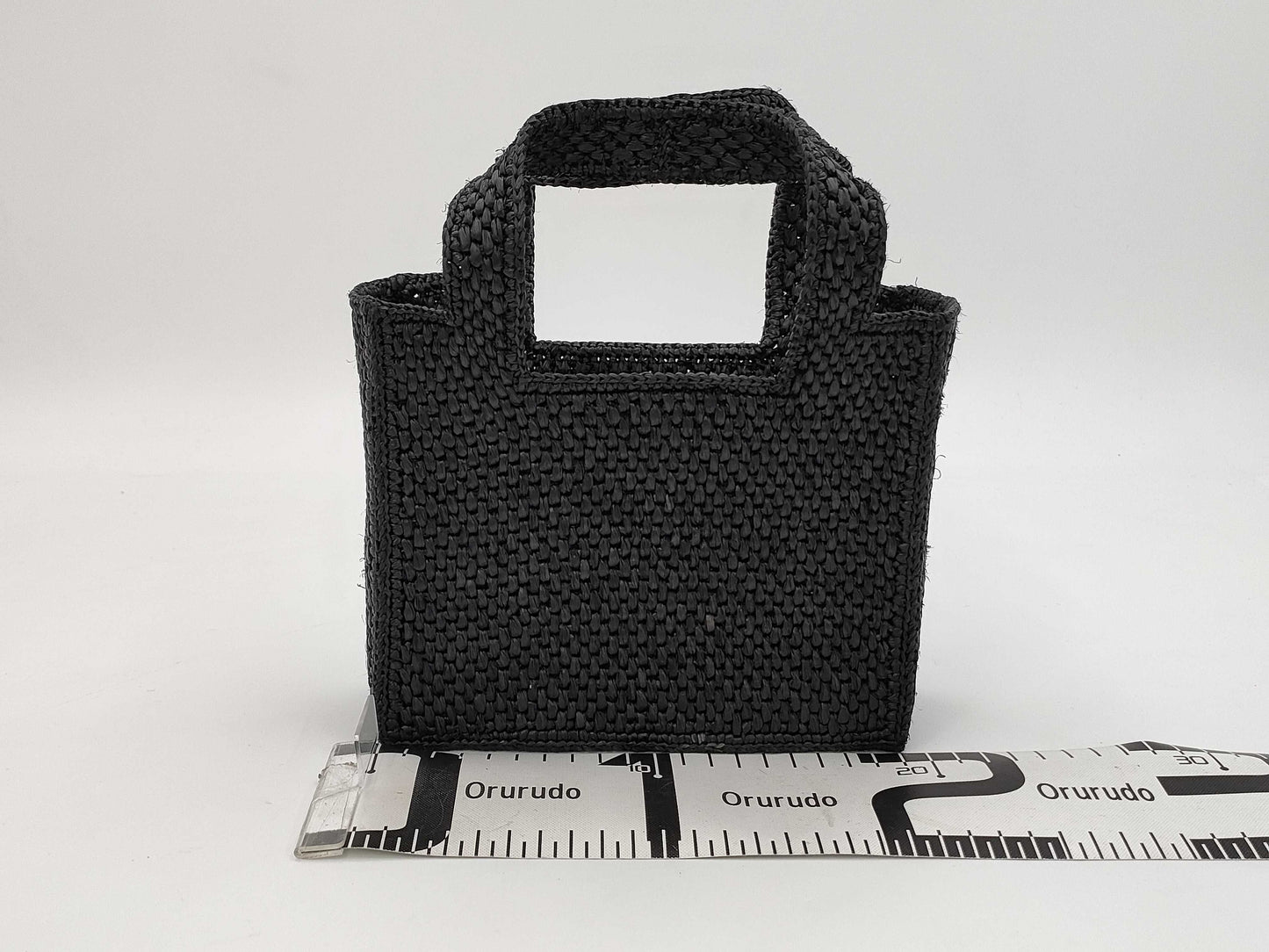 LOEWE Font 2-Way Tote Mini Raffia Black with Strap and Dust Bag