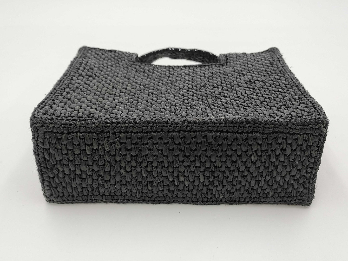 LOEWE Font 2-Way Tote Mini Raffia Black with Strap and Dust Bag