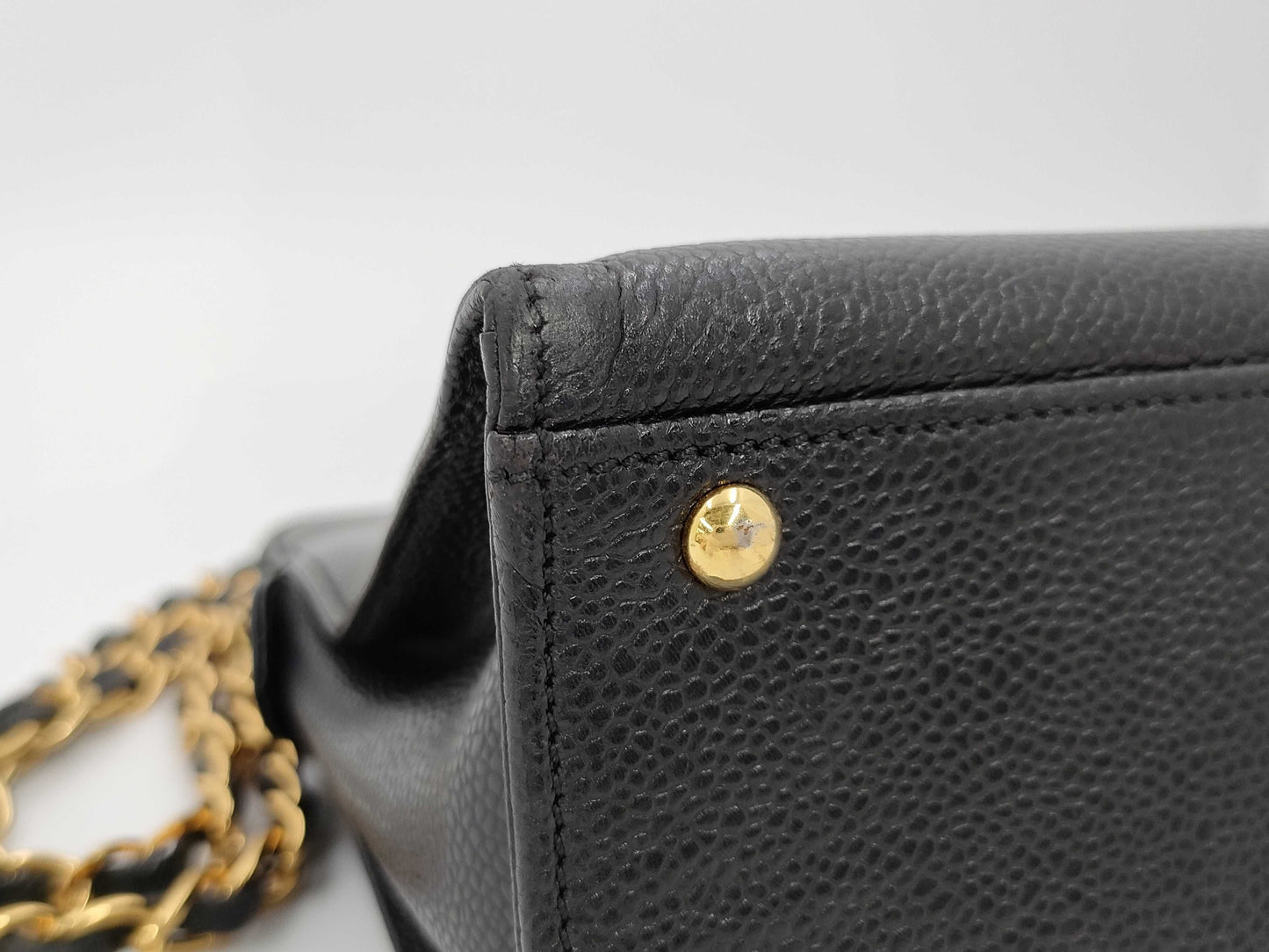 CHANEL Caviar Skin Chain Shoulder Bag with Coco Mark, GD Hardware, Black Seal, Card, 52844083, Card Included Tote Bag