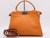 FENDI Leather Selleria Peekaboo Handbag in Orange with Shoulder Strap