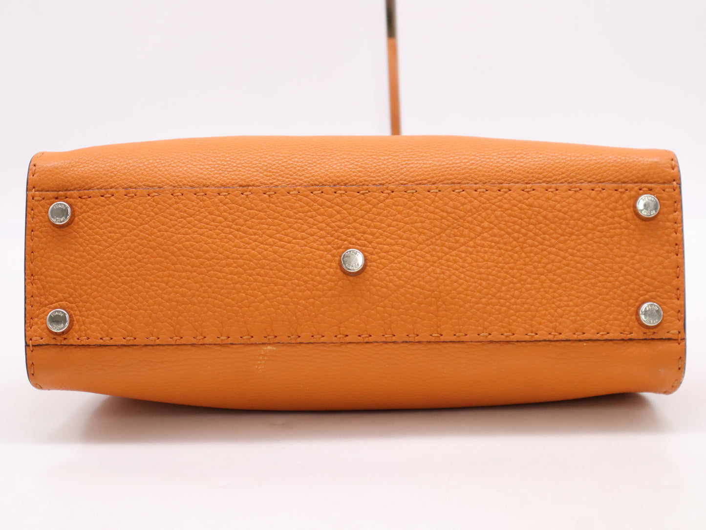 FENDI Leather Selleria Peekaboo Handbag in Orange with Shoulder Strap