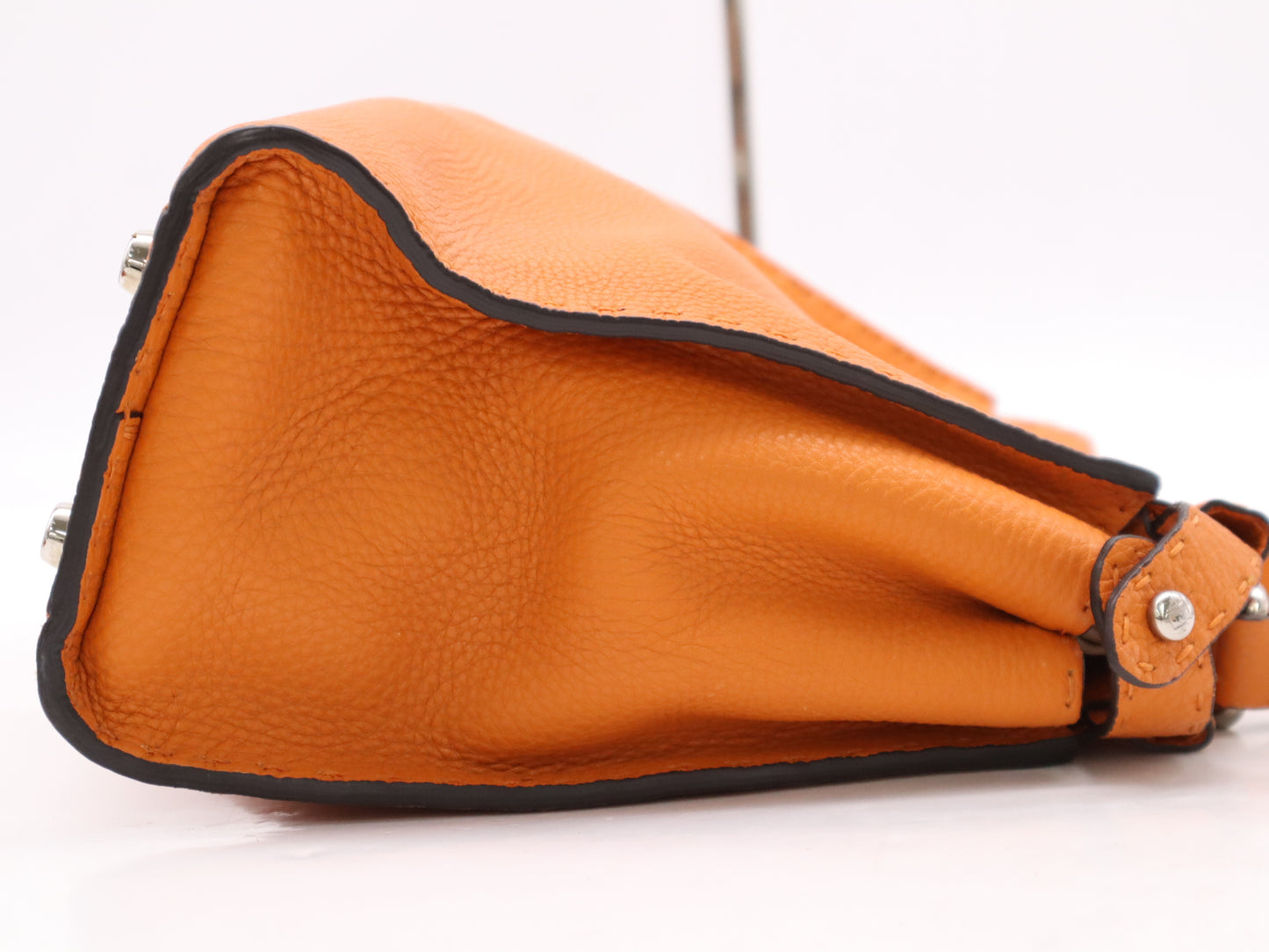 FENDI Leather Selleria Peekaboo Handbag in Orange with Shoulder Strap