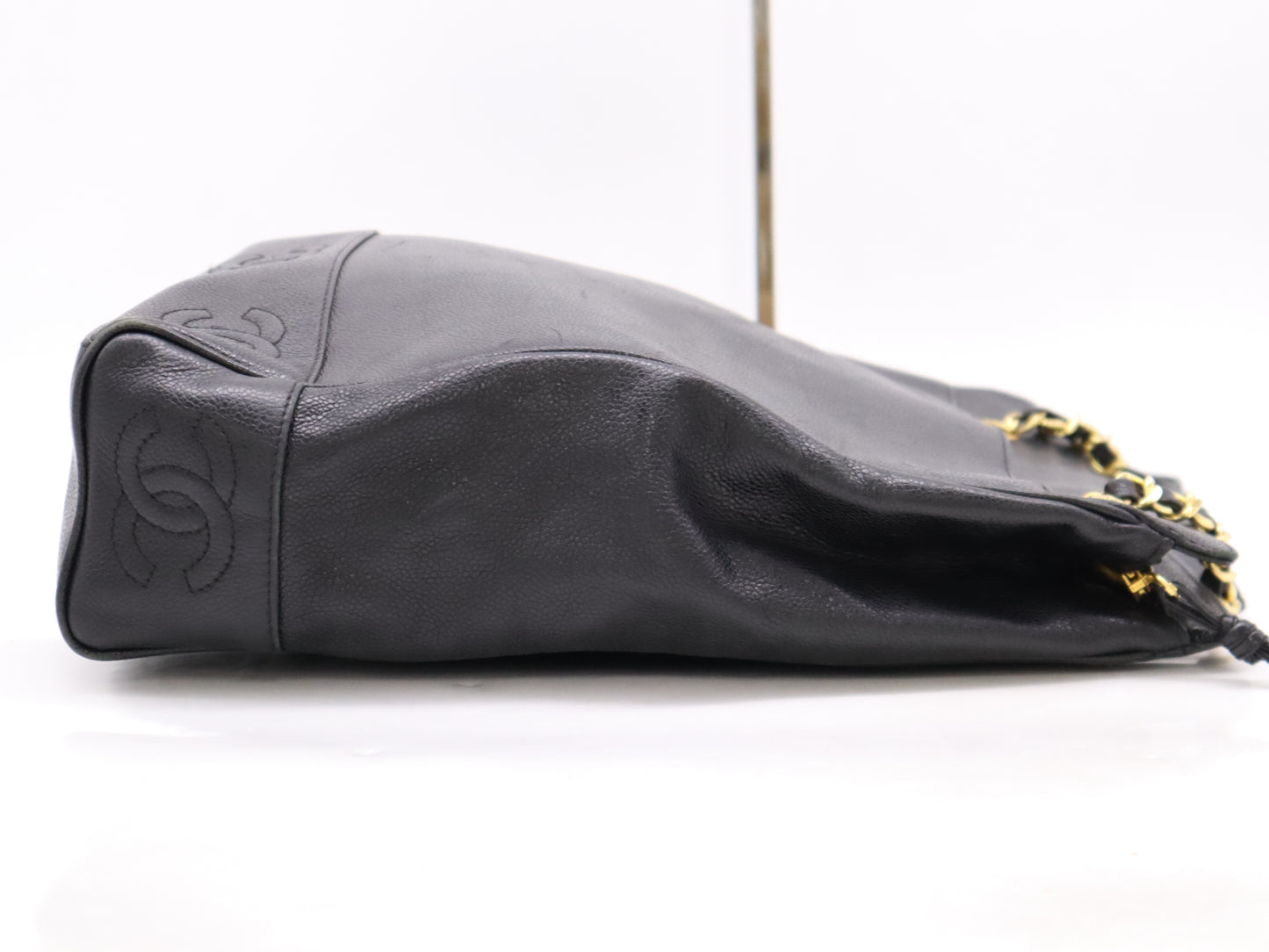 CHANEL Caviar Skin Triple Coco Chain Tote Bag, Black, GD Hardware, Seal, 3900478