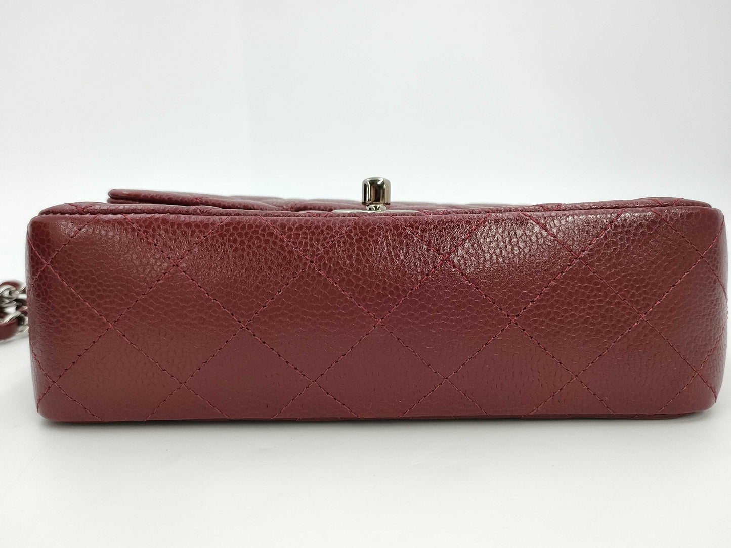 CHANEL Caviar Skin Matelasse 20 S Flap Double Chain Shoulder Bag with Silver Hardware, Bordeaux, Box and Dust Bag, Sticker, Card, 15628835