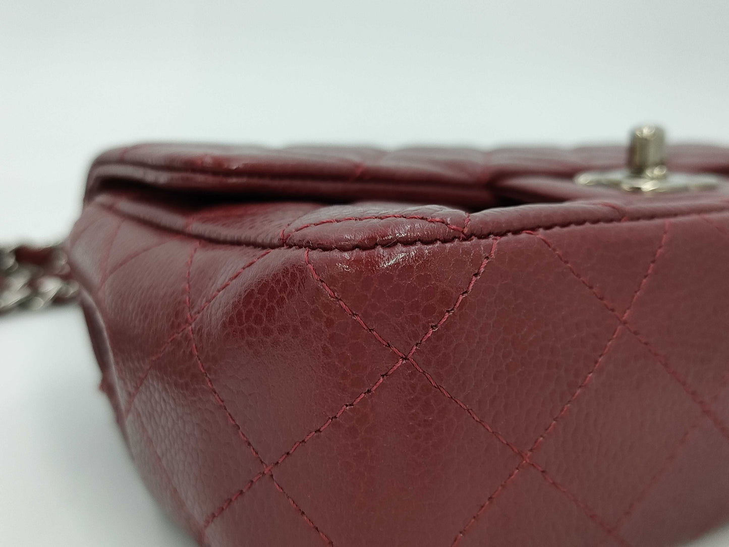 CHANEL Caviar Skin Matelasse 20 S Flap Double Chain Shoulder Bag with Silver Hardware, Bordeaux, Box and Dust Bag, Sticker, Card, 15628835