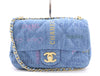 CHANEL Denim Mini Matelasse S Flap S Chain Turn Lock GD Hardware Blue Shoulder Bag
