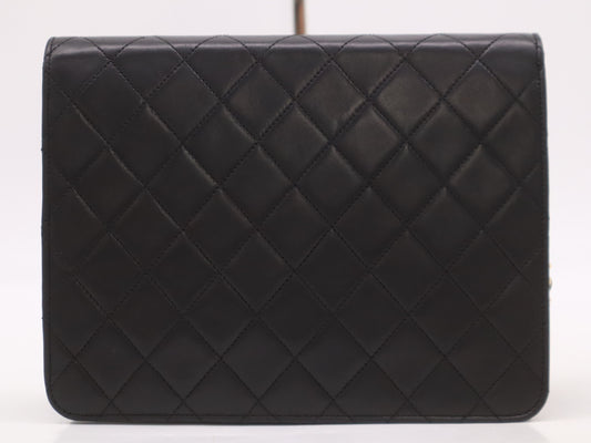 CHANEL Matelasse 22 Lambskin Shoulder Bag with Small Flap, Small Chain, Push Lock, Gold Hardware, Black, with Seal Remnants