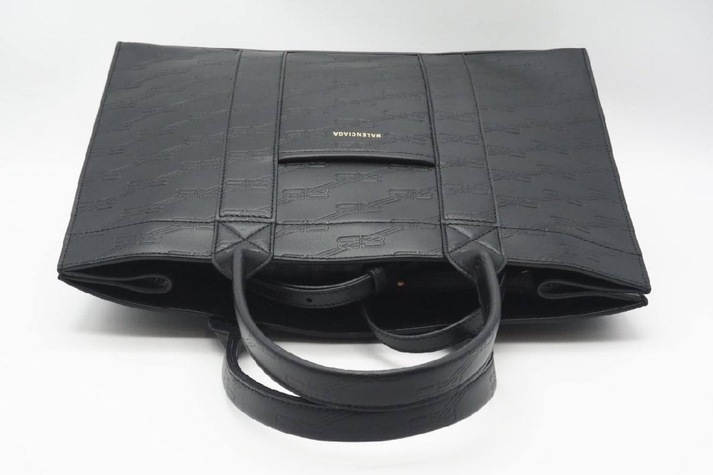 BALENCIAGA BB Monogram Hardware Shopping Bag Black Handbag