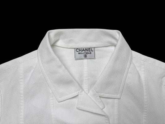 CHANEL 1995 Cropped Jacket White Top with Coco Button
