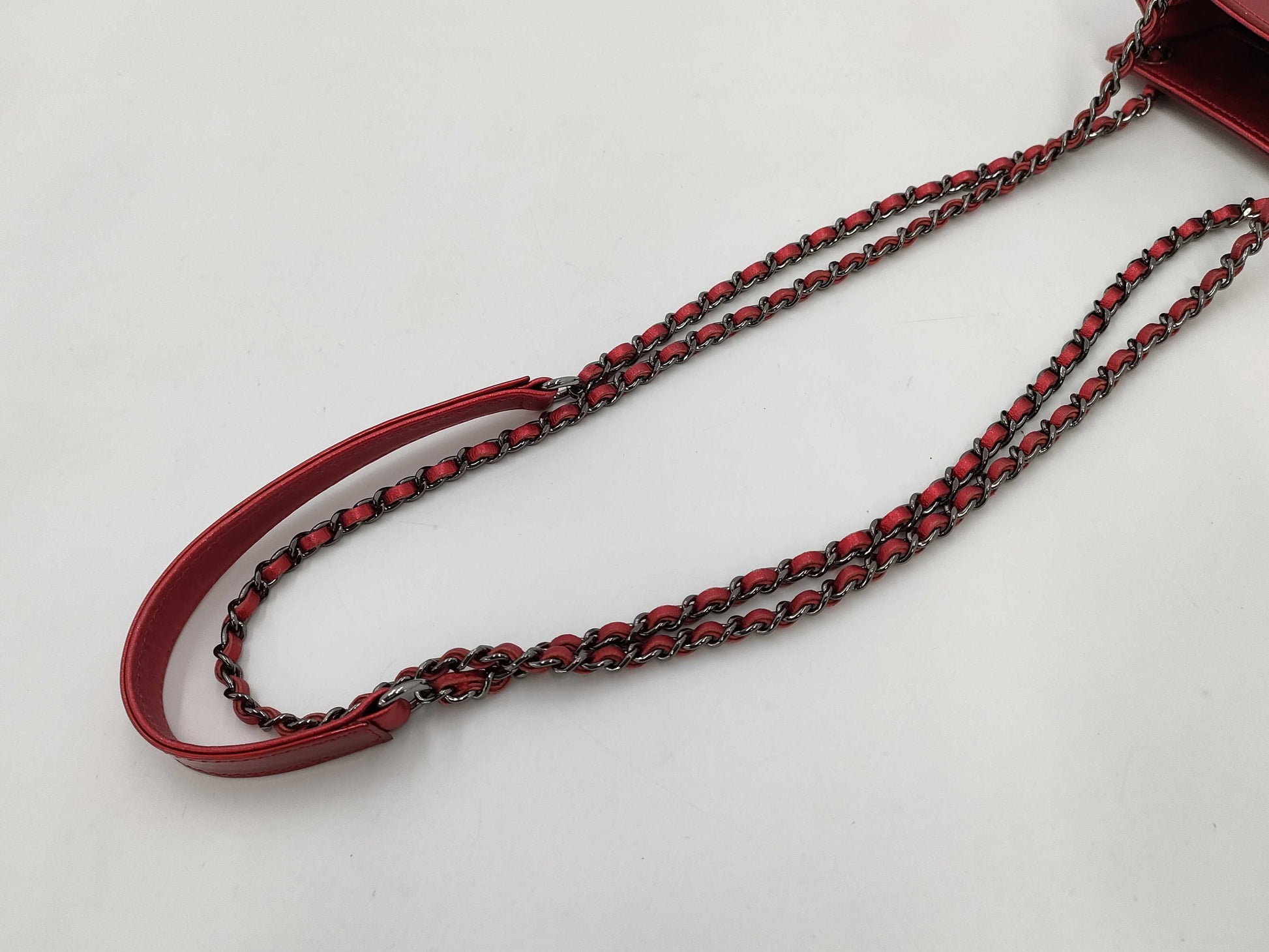 CHANEL Enamel Leather Chain Mini Shoulder Bag Red