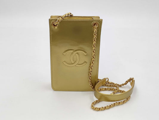 CHANEL Chanel Patent Leather Chain Mini Shoulder Bag Gold Shoulder Bag