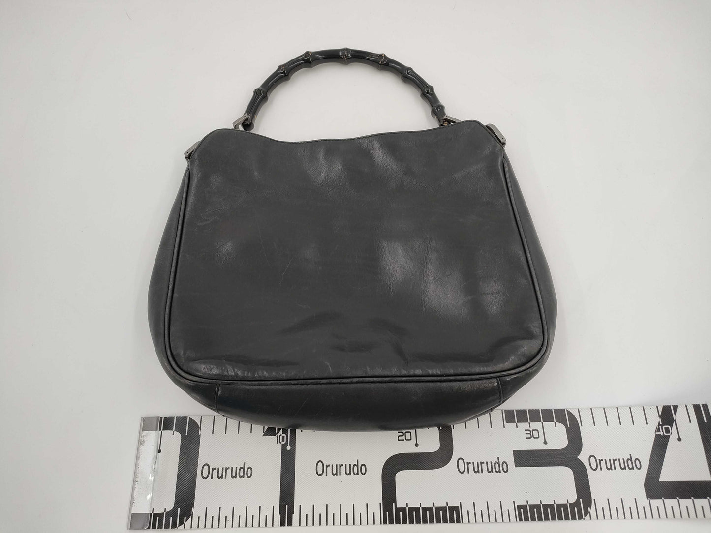 GUCCI Bamboo Leather One-Shoulder Bag Black Handbag
