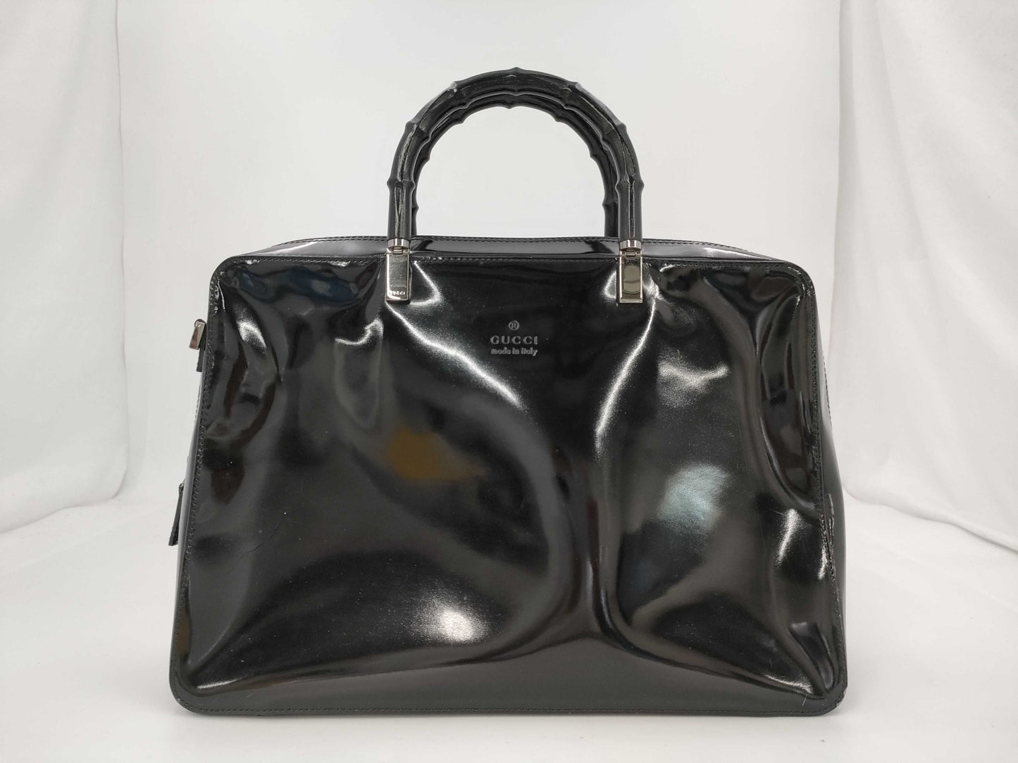GUCCI Bamboo Enamel Handbag Black Handbag