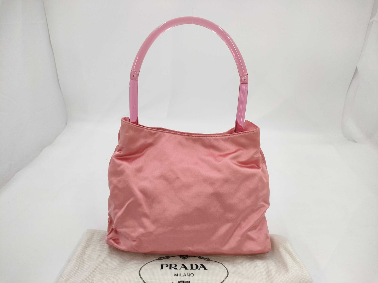 PRADA Satin Tote Bag with Plastic Handles, Pink