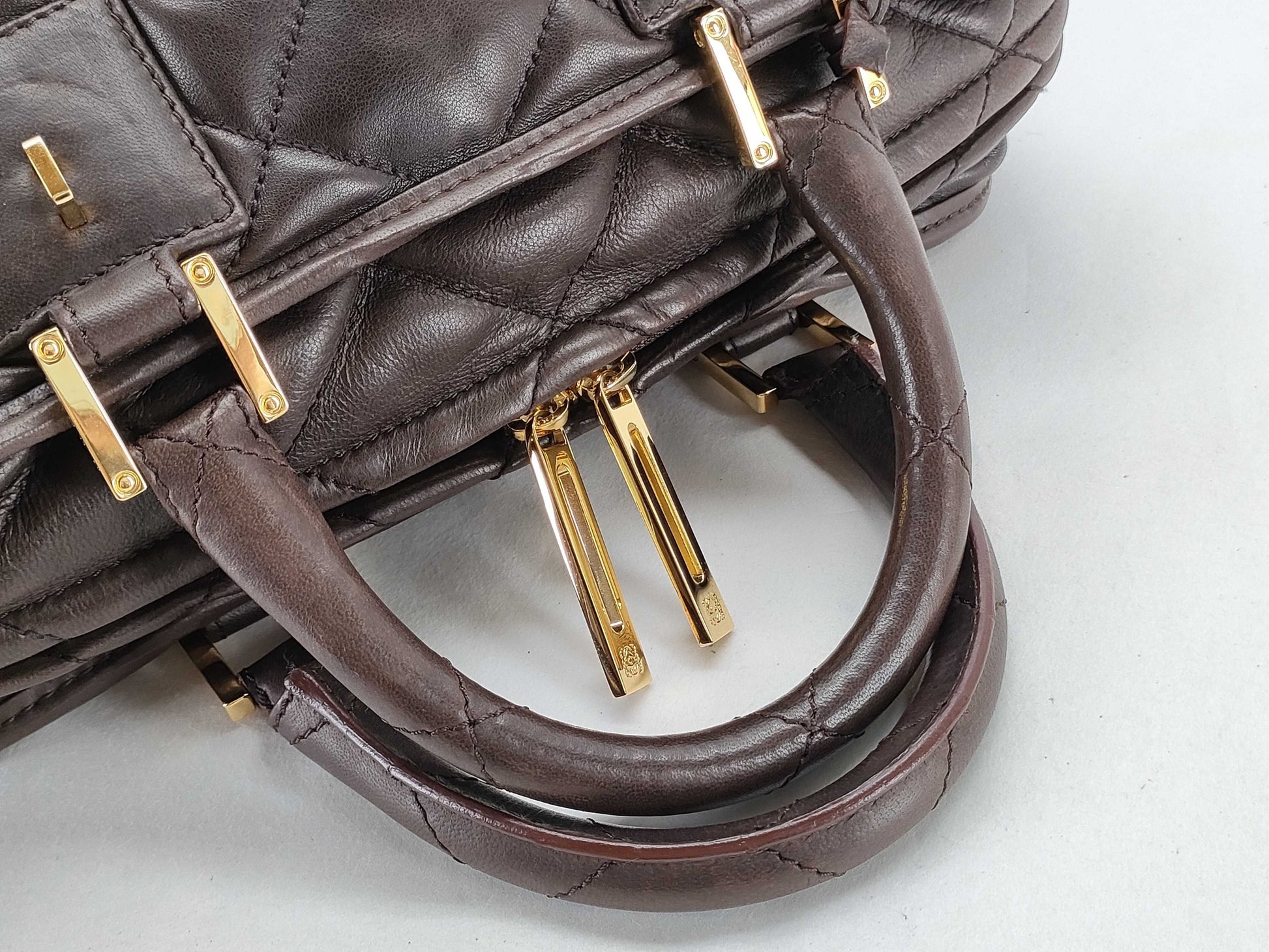 LOEWE Amazona 28 Quilted Leather Handbag in Dark Brown with Pouch