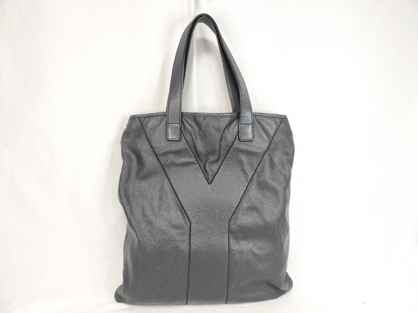 Yves Saint Laurent Yves Saint Laurent YVES SAINT LAURENT Y-Stitch Vertical Tote Canvas Leather Black Tote Bag
