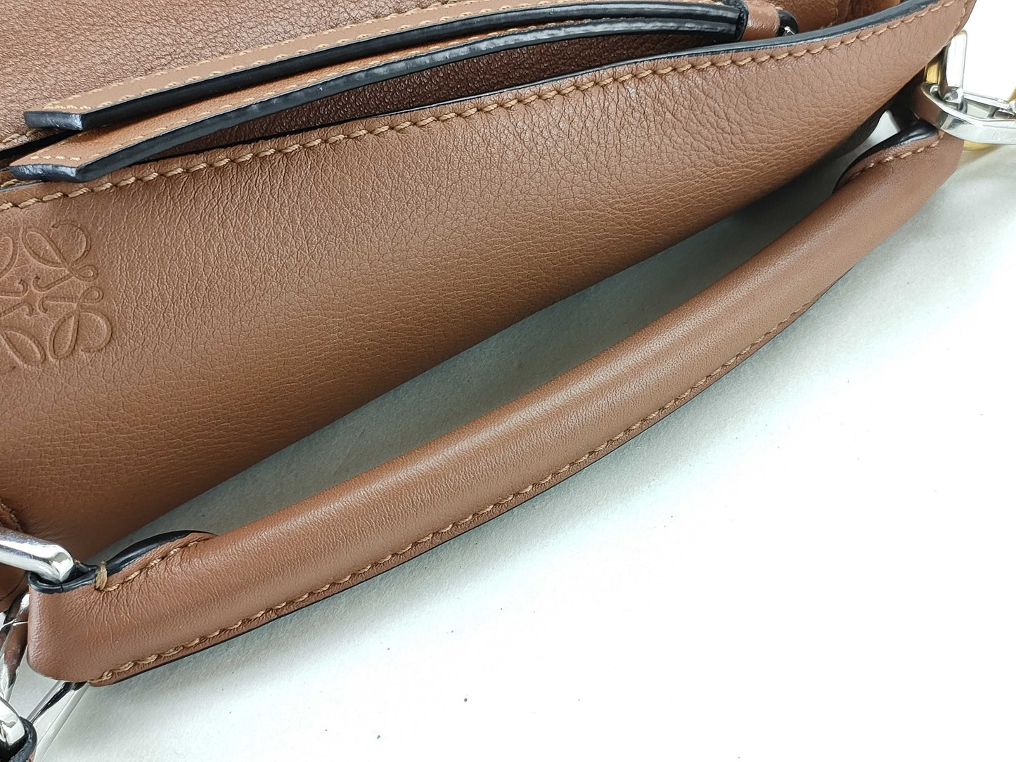 LOEWE LOEWE Puzzle Bag Mini Shoulder Bag with Anagram Charm, Brown Leather, Dust Bag, Handbag