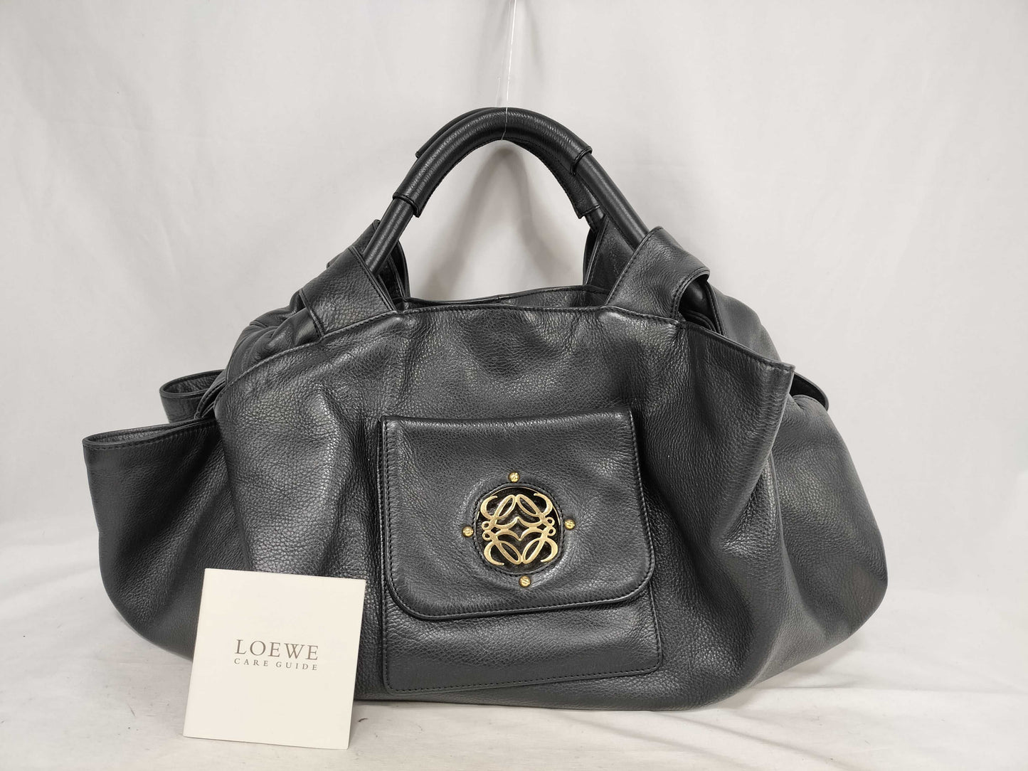 LOEWE Nappa Aire Cow Leather Handbag in Black with Gold Hardware and Anagram Shoulder Bag