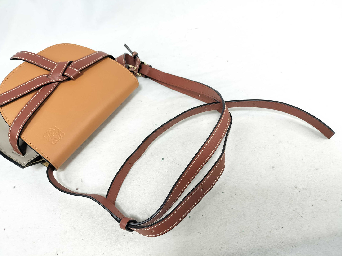 LOEWE Gate Shoulder Bag, Two-Tone Leather, Brown and Beige