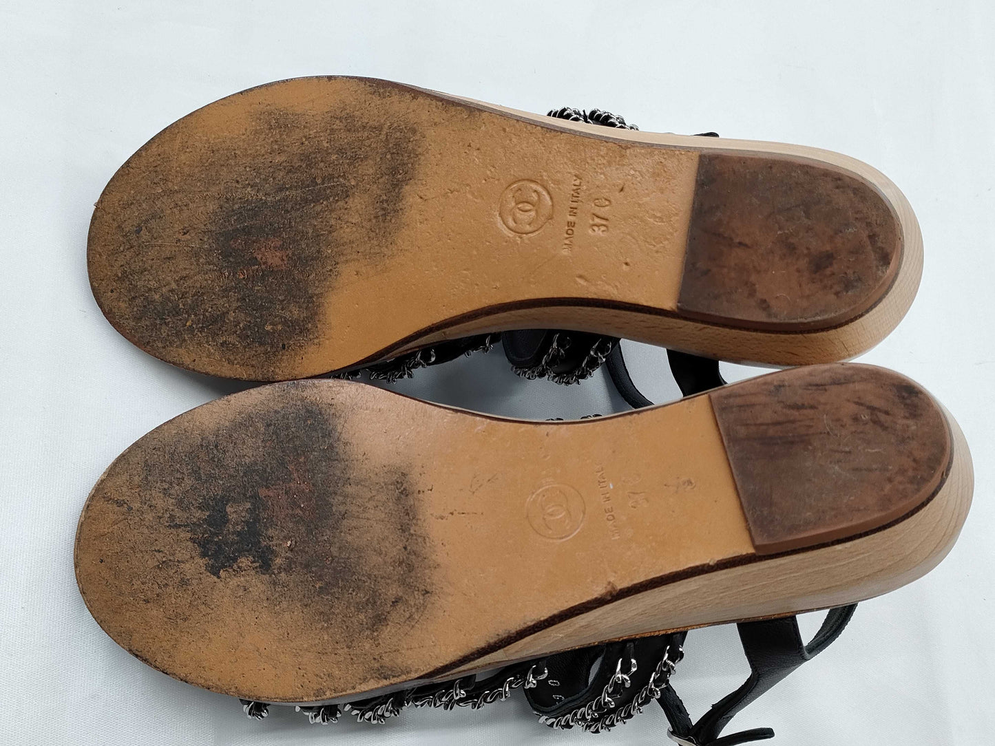 CHANEL Coco Mark Chain Wood Sandals Size 37 Sandals