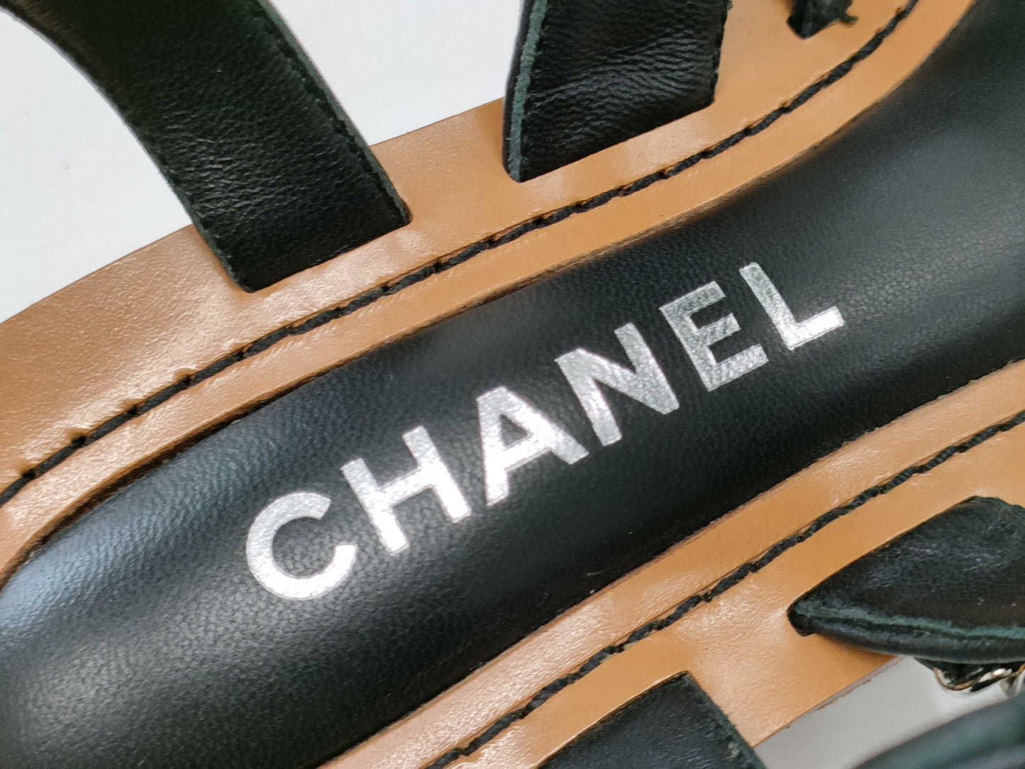 CHANEL Coco Mark Chain Wood Sandals Size 37 Sandals