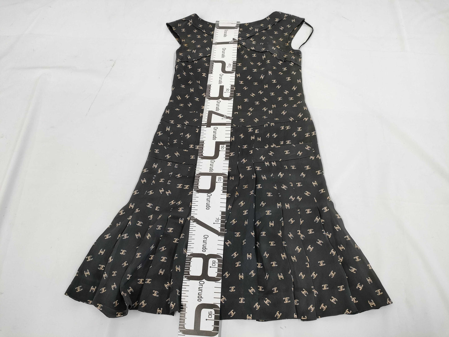 CHANEL Coco Mark Print Silk Dress, Black, Size 34, P44350 Dress