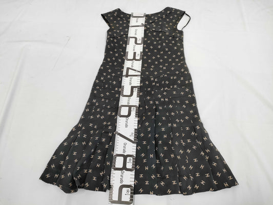 CHANEL Coco Mark All-Over Print Silk Dress, Black, Size 34, P44350 Dress