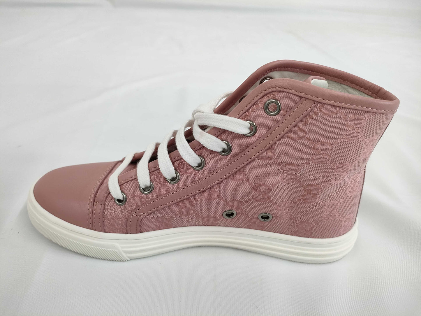 GUCCI GG Canvas Leather High-Top Sneakers, Size 34 1/2