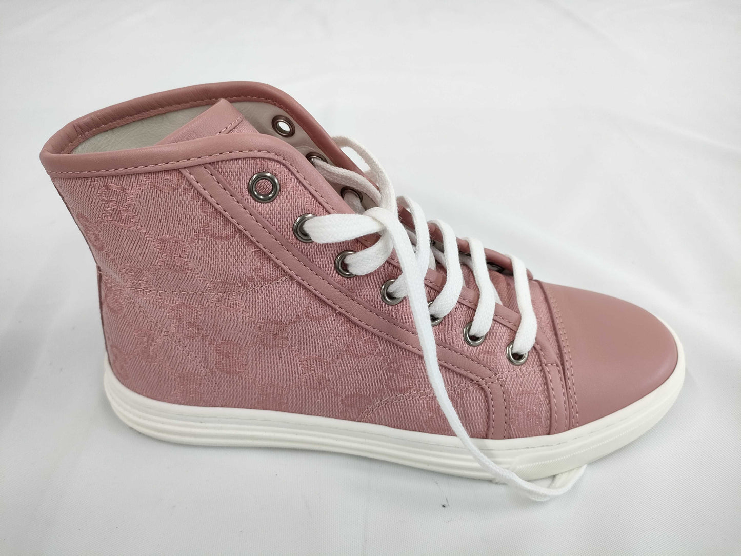 GUCCI GG Canvas Leather High-Top Sneakers, Size 34 1/2