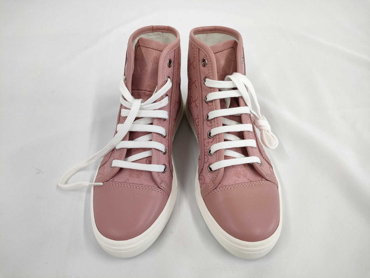 GUCCI GG Canvas Leather High-Top Sneakers, Size 34 1/2