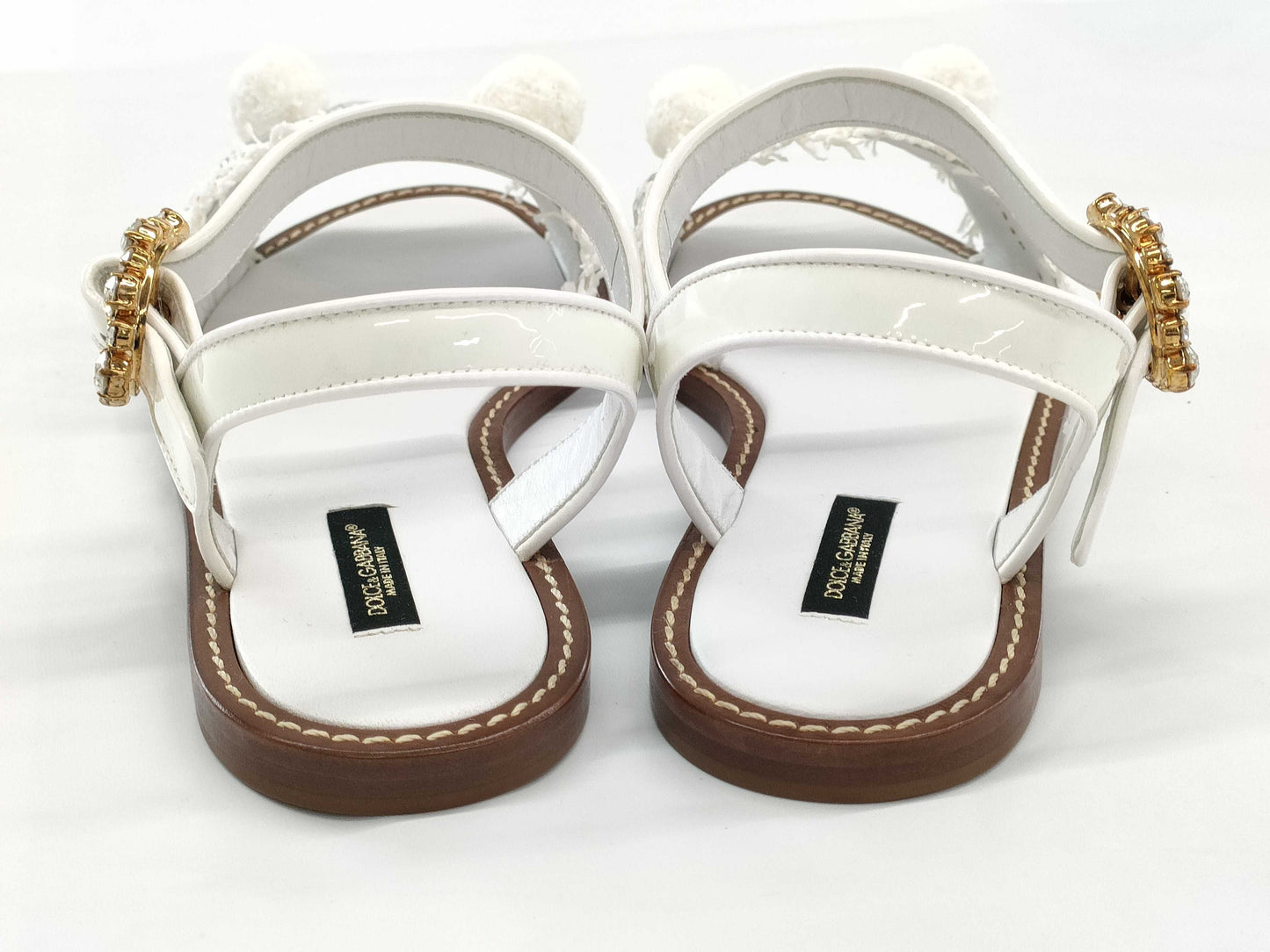 DOLCE & GABBANA Raffia-style Decorative Slide Sandals, Size 38