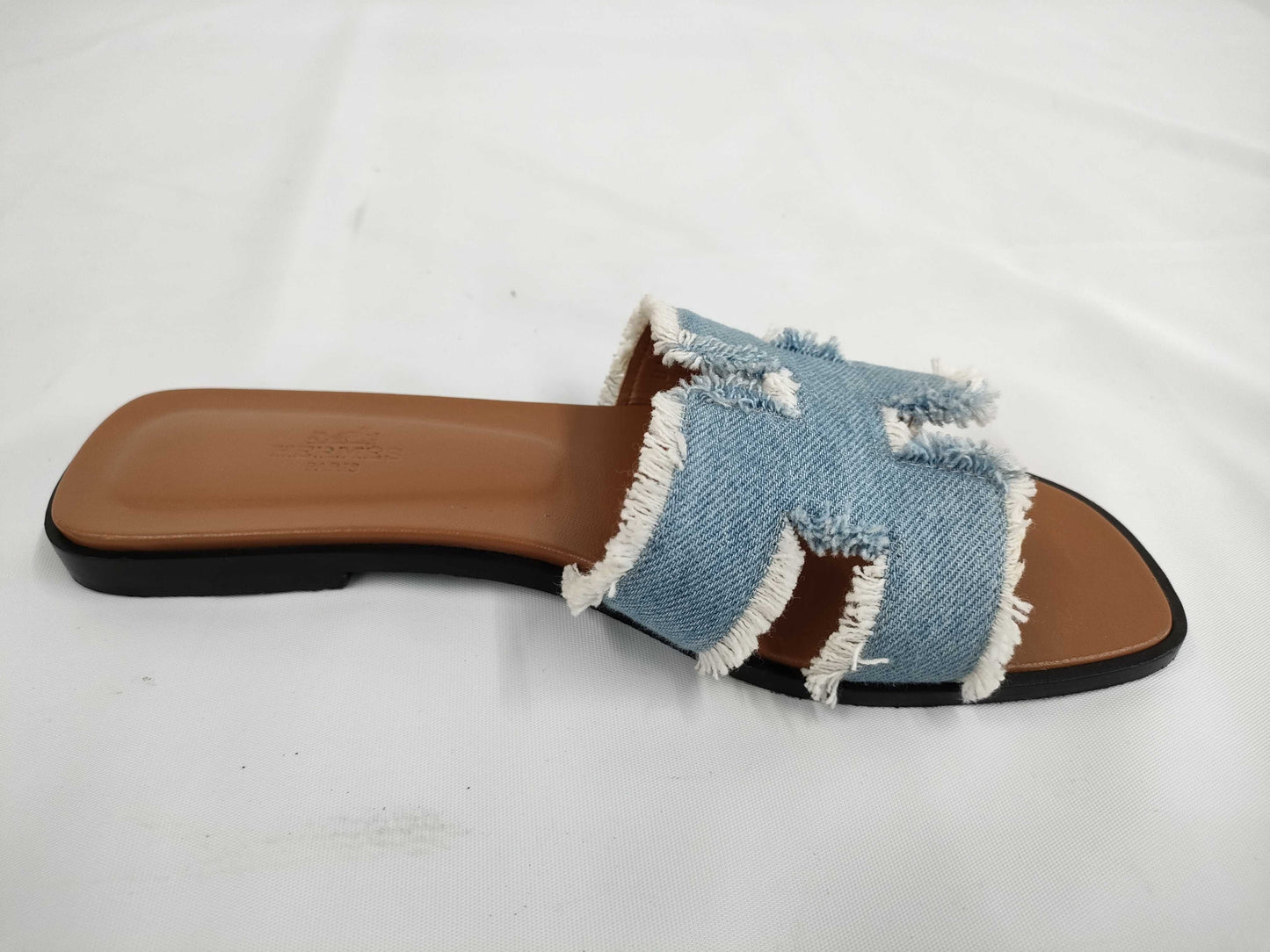HERMES Oran Denim Sandals, Size 38 1/2