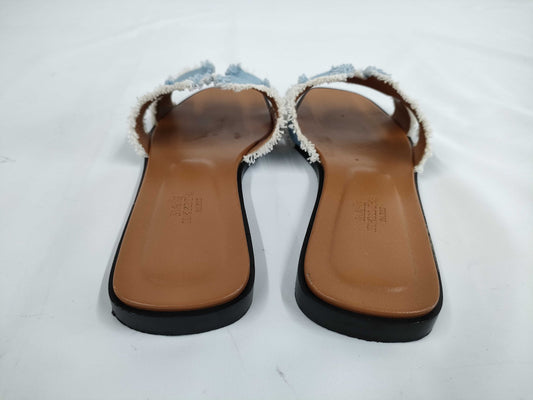 HERMES Oran Denim Sandals, Size 38 1/2