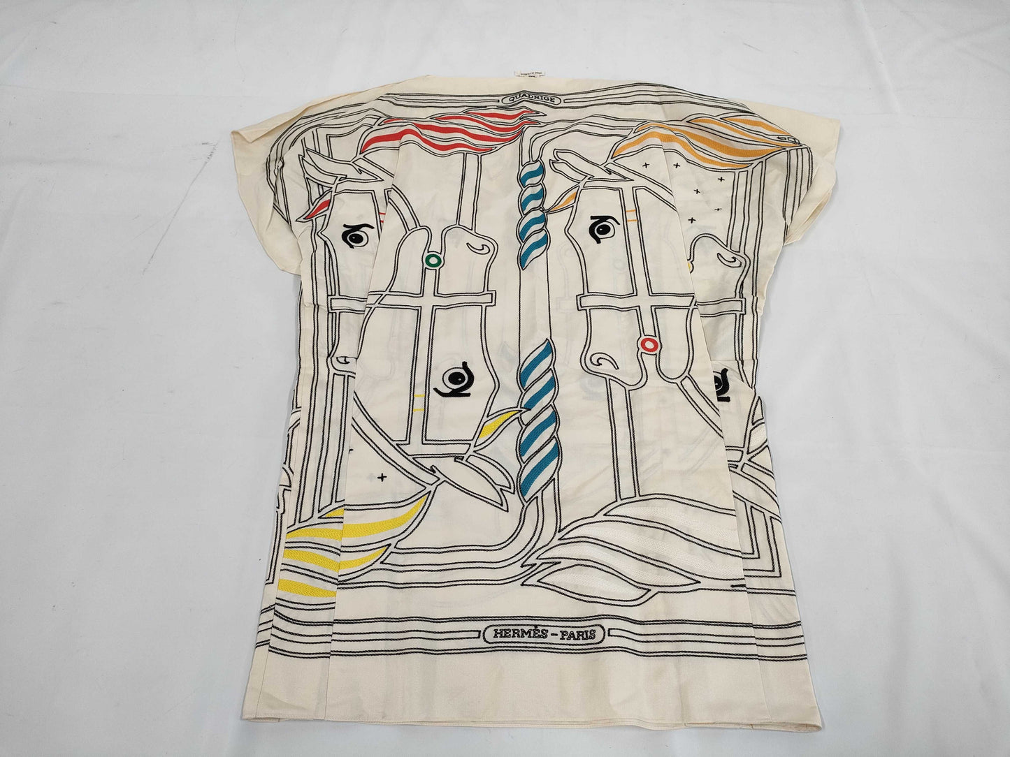HERMES QUADRIGE Embroidered Half Sleeve Dress, Size 36