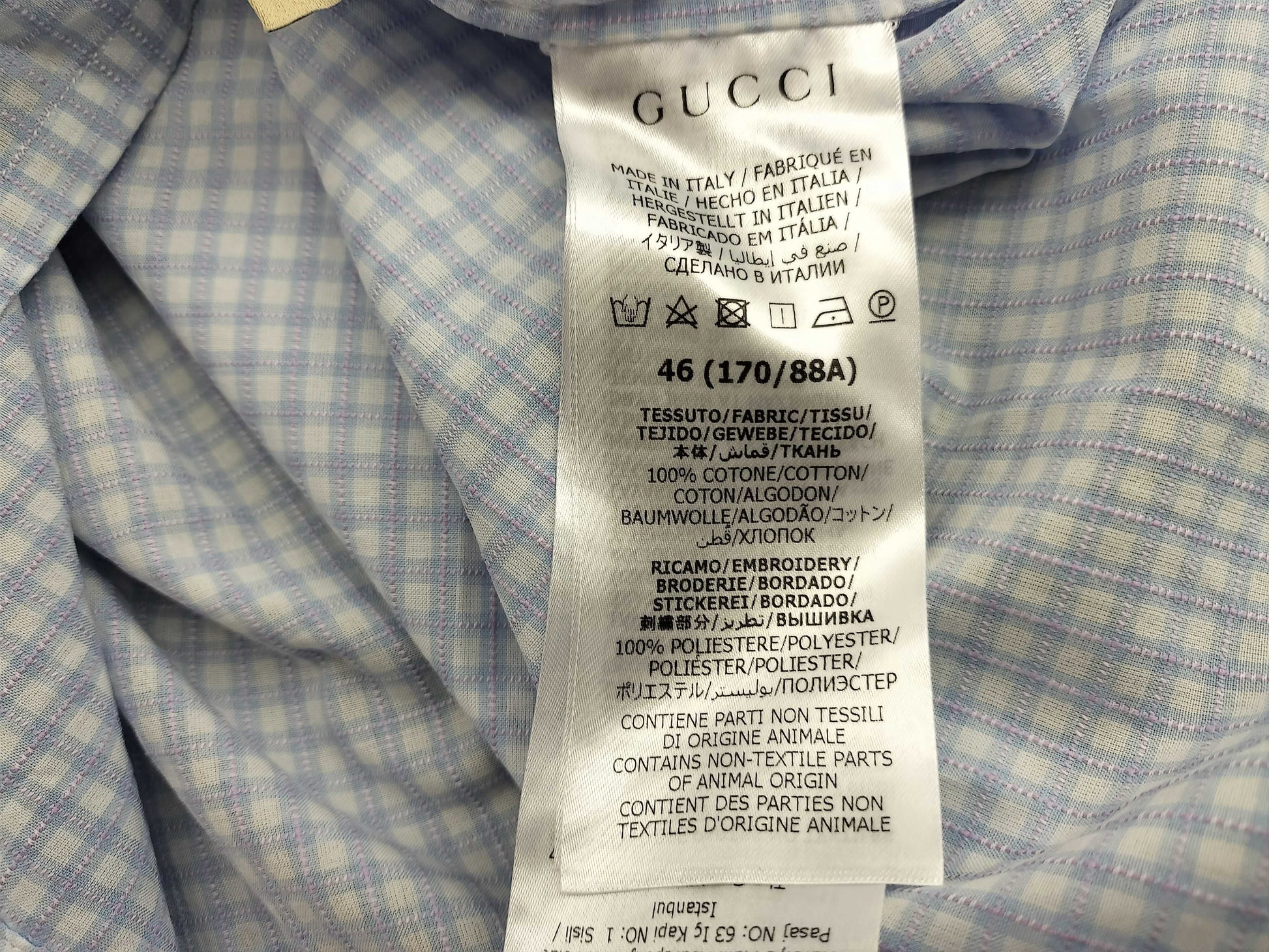 GUCCI Gucci logo bear patch gingham check short sleeve shirt