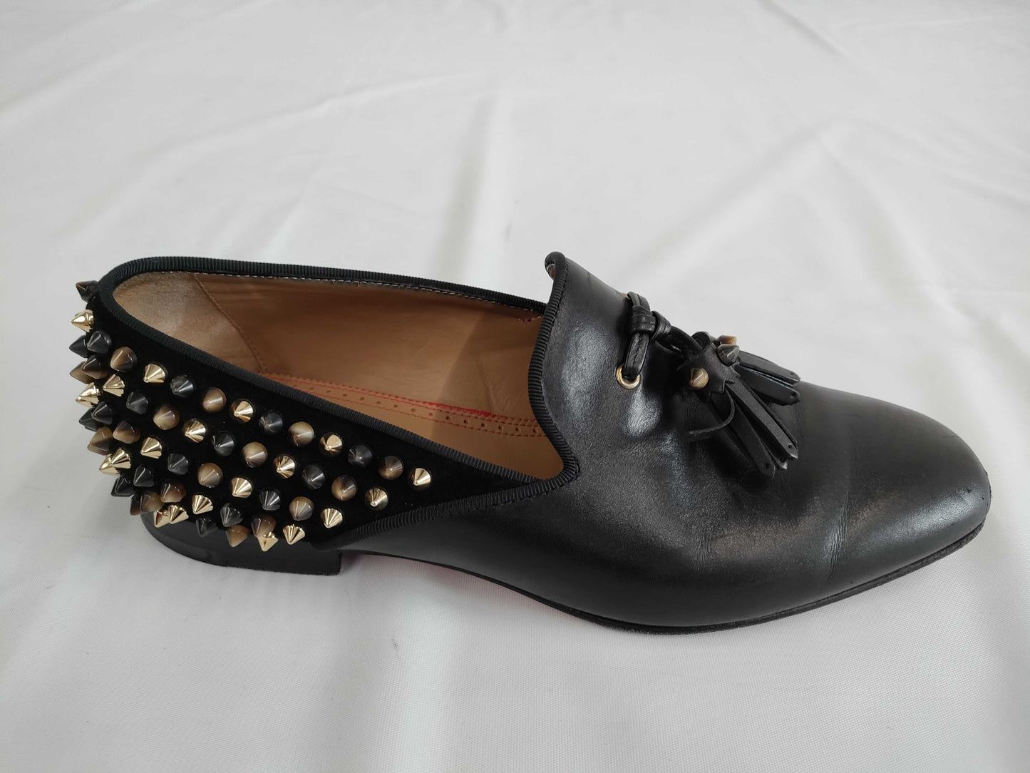 Christian Louboutin Studded Tassel Leather Loafers, Size 40