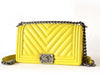 CHANEL Seal 22 Series Boy Chanel V-Stitch Lambskin Chain Shoulder Bag Yellow